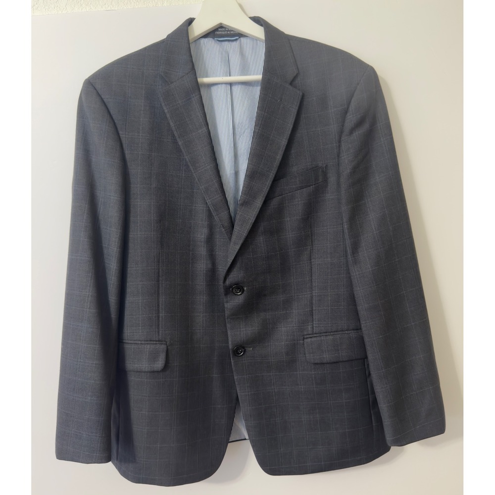 Tommy Hilfiger Blazer Mens 40S Grey Windowpane Worsted Wool Sport Coat